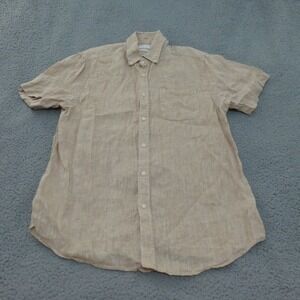 Porter & Ash Shirt Mens Medium Tan 100% Linen Short Sleeve Button Down